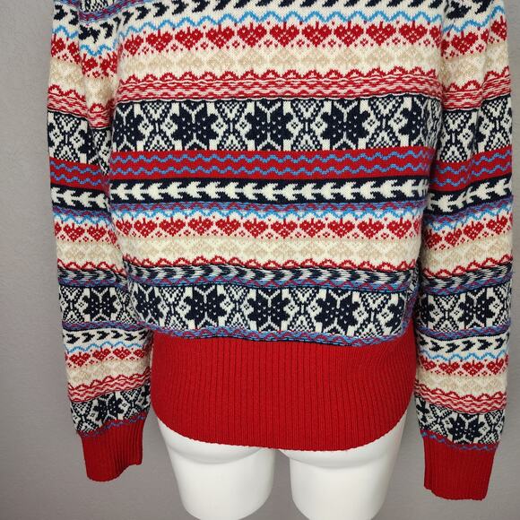 J. Crew Button Fair Isle Crewneck Sweater Lambs Wool Blend Size Large - Picture 14 of 16